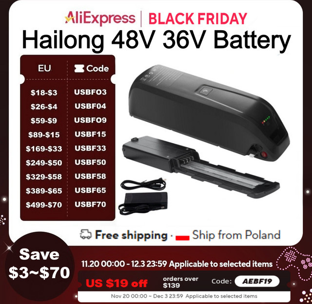Aleaivy Hailong Akku für Bafang BBS02 BBS03 BBSHD Motoren, 36V oder 48V, Farbe: Schwarz - Bild 1