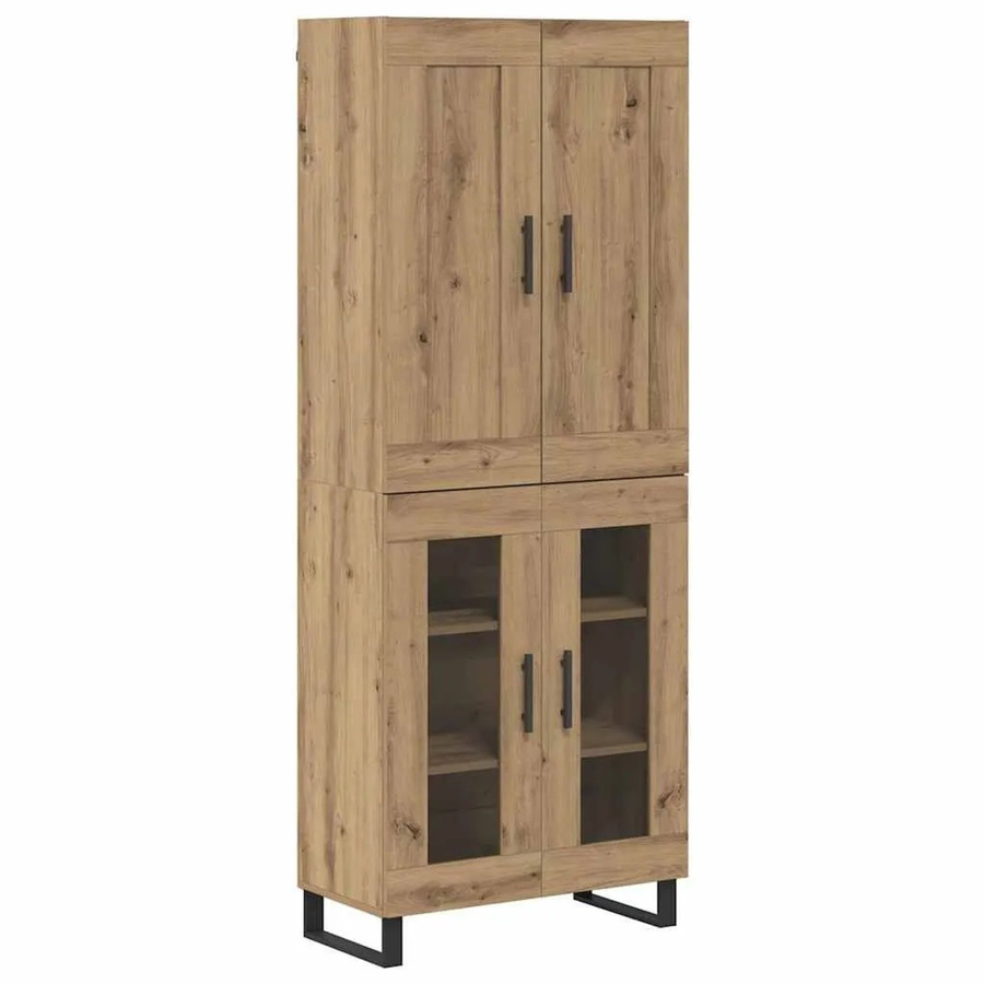 vidaXL Highboard Artisan-Eiche in Braun mit Glastüren und Regalfächern, B/T/H: 69,5 x 34 x 180 cm - Bild 2