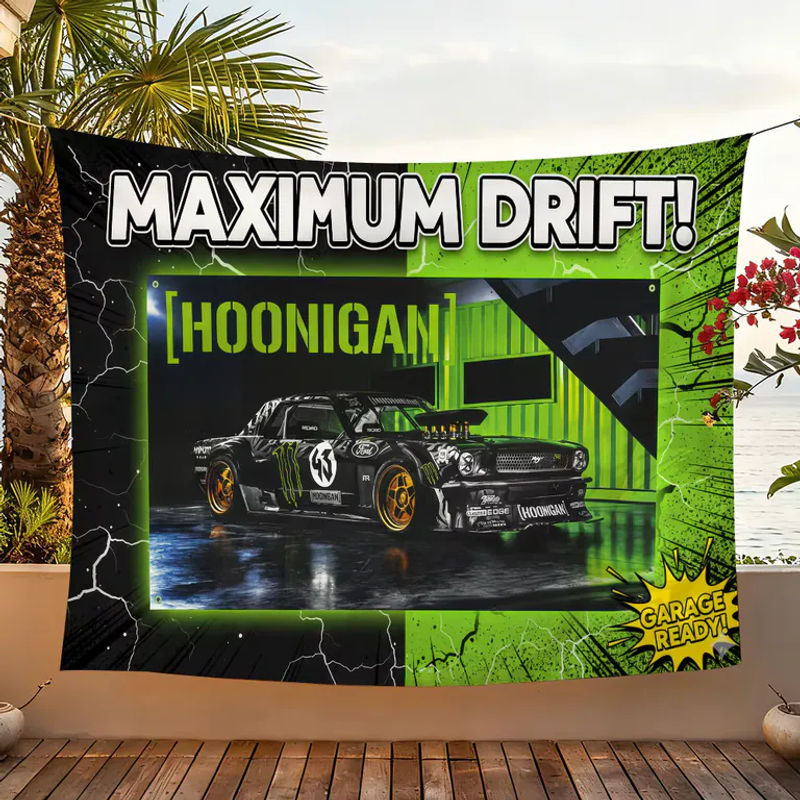 Hoonigan Racing Flagge aus Textil in Weiß, rechteckiges Banner zur Wanddekoration, B/H: 60 x 40 cm - Bild 5
