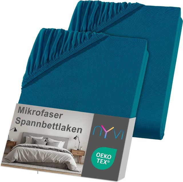 NYVI DreamScience Spannbettlaken aus Mikrofaser, 2er Pack, Farbe: petrol, B/T: 180 x 200 cm bis 200 x 200 cm, bügelfrei und mit Rundumgummizug - Bild 1
