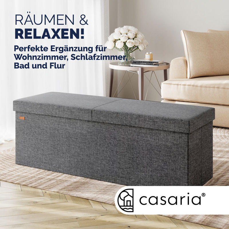 Casaria Sitzbank mit Klappdeckel in Grau, B/T/H: 115 x 38 x 38 cm - Bild 2