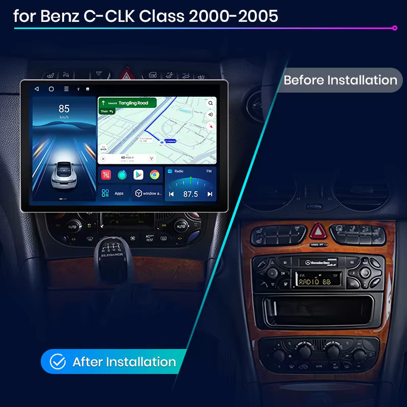 Junsun QLED Android Wireless CarPlay Autoradio für Mercedes Benz C-Klasse CLK Klasse S203 W203 W209 A209, 11,5 Zoll, Schwarz - Bild 2