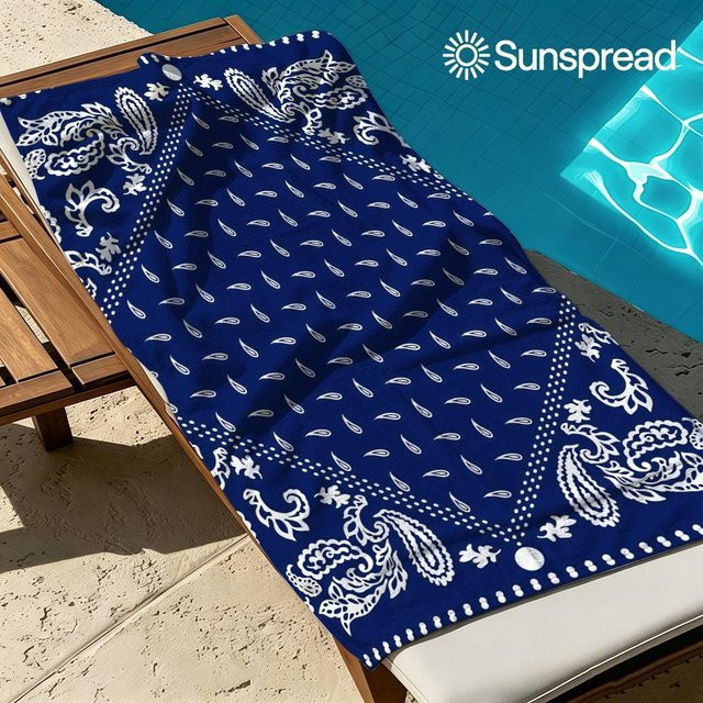 JMG Household Supplies Marineblaues Paisley Bandana Strandtuch aus Mikrofaser, schnelltrocknend und sandfrei, Unisex, B/H: 80 x 160 cm - Bild 1