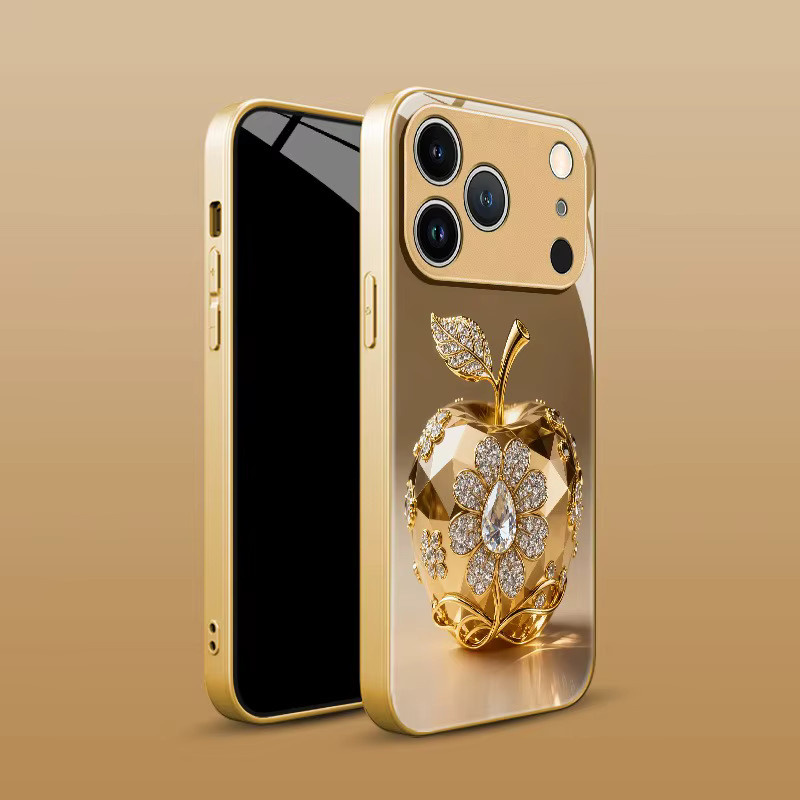 Luxus Kristall Handyhülle mit Apple Muster in Gold für iPhone 17 16 15 14 13 12 11 Pro Max und weitere Modelle - Bild 2