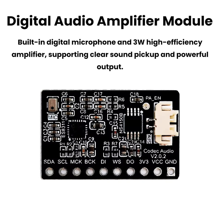 Gaqqee ES8311+NS4150B Digitales Audio-Verstärkerboard mit Mikrofon-Audiomodul in Schwarz, kompatibel mit ESP32-C3/S3 und anderen Entwicklungsboards - Bild 3