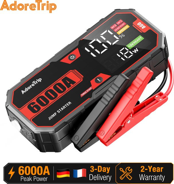 AdoreTrip Tragbares Auto-Starthilfegerät 6000A 12V Batterie-Booster Powerbank in Schwarz - Bild 1