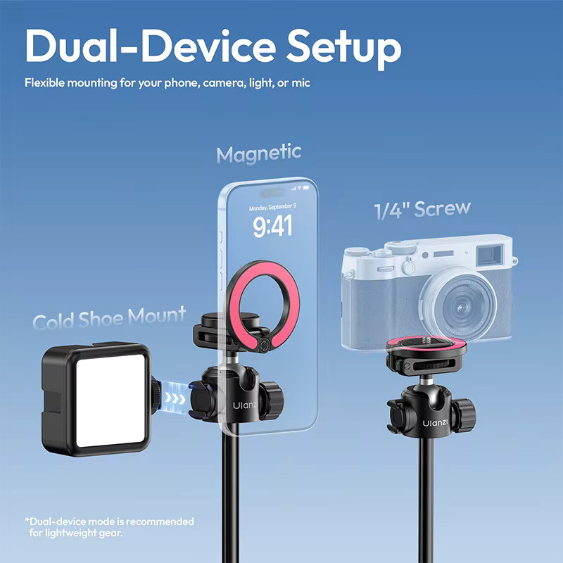 Ulanzi MT-44M MagSafe Stativ und Selfie-Stick mit 360 Grad Kugelkopf für iPhone, Android Smartphones und DSLR Kameras, Höhe: 1,49 m - Bild 2