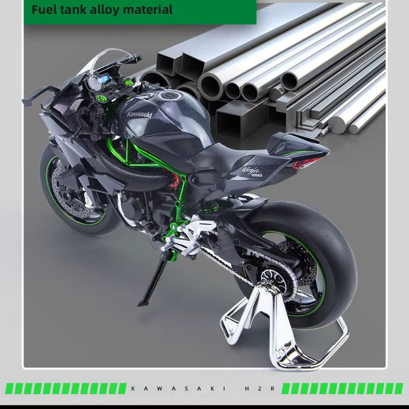 Kawasaki Ninja H2R, Motorrad Modell, 1:9, Metall, mit Licht, Schwarz - Bild 5