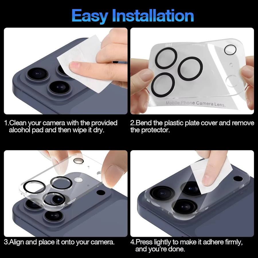 3er-Set NYFundas Kamera-Objektivschutz aus gehärtetem Glas für iPhone 17 Pro Max, 16 Plus, 15, 14, 13, Mini, 12, 11 in Transparent - Bild 2