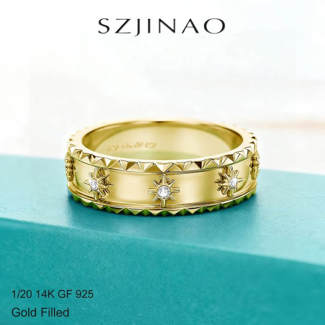 szjinao Schneeflocken-Statement-Ring, 585 Gold, Moissanit, Zirkonia, Damen - Bild 1