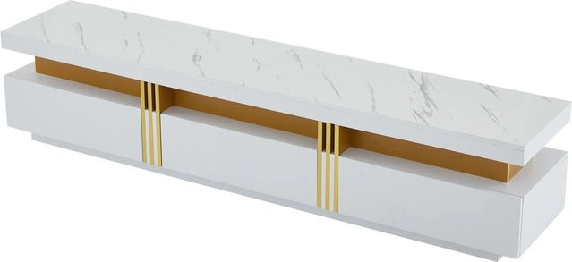 okwish TV Schrank in Weiß mit Marmoroptik und Schubladen, B/T/H: 200 x 40 x 42 cm - Bild 1