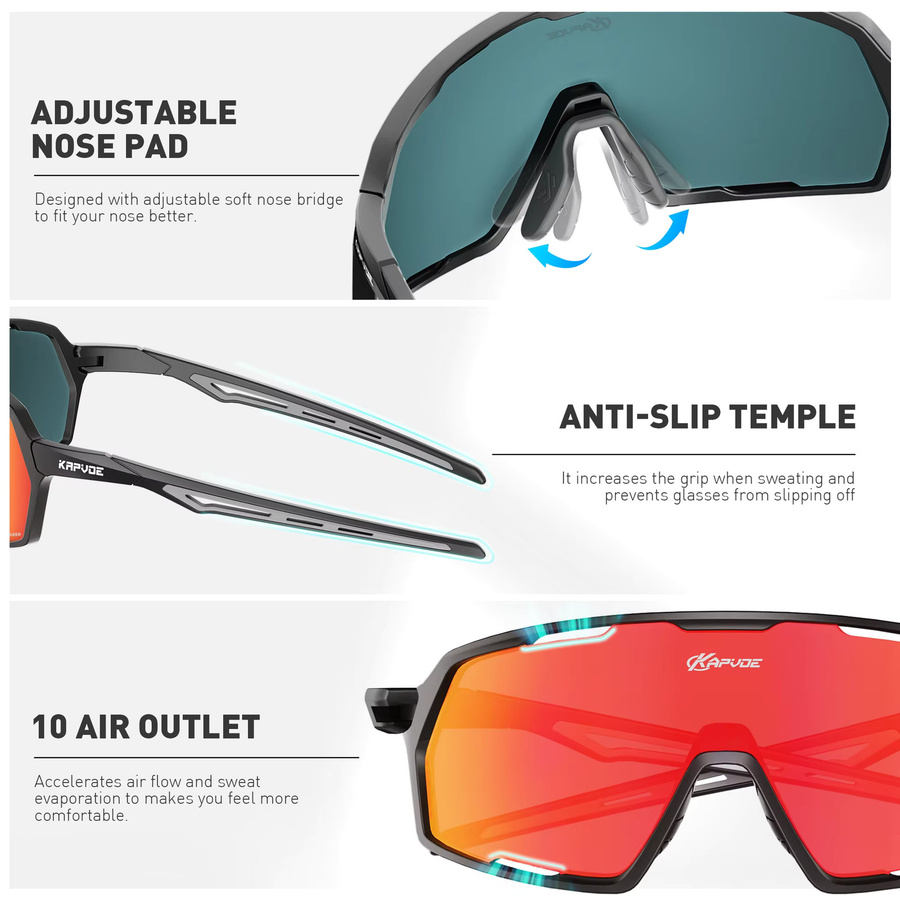 Kapvoe Sportsonnenbrille, Unisex, Vollrand, Kunststoff - Bild 3