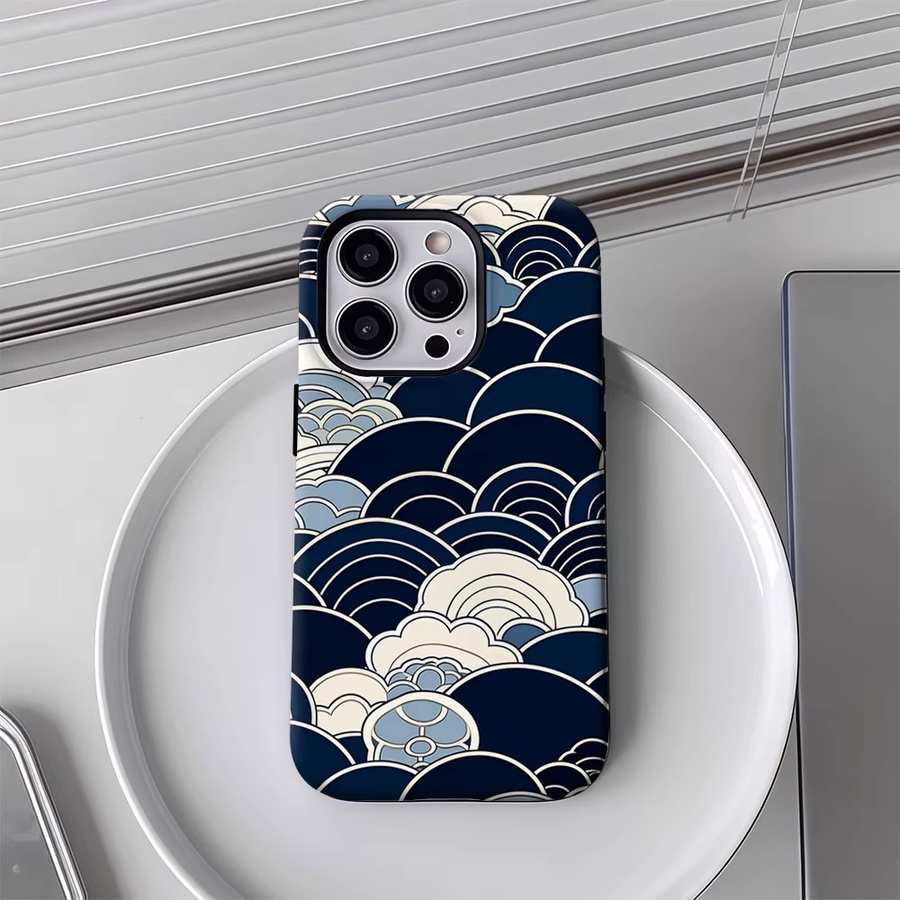 Cloud Handyhülle mit Wellenmuster für Apple iPhone 17 16 15 14 13 12 11 Pro Max Plus in Blau mit doppelschichtiger Rückseite - Bild 4