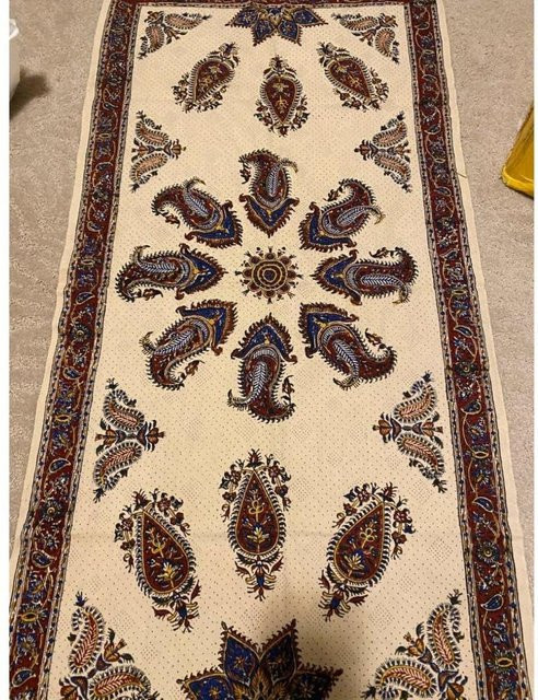 Vintage Tischläufer JMG Household Supplies in Braun mit floralem Bohème-Muster in Blau, Gold und Schwarz, B/H: 150 x 33 cm - Bild 1