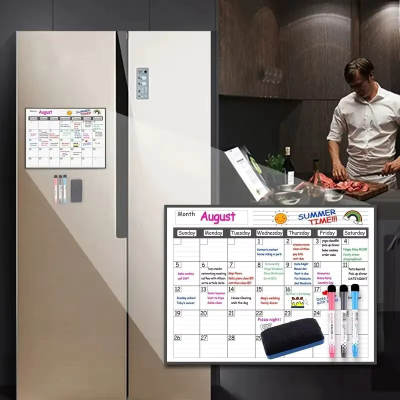 Magnetischer Kühlschrank Kalender Set, abwischbarer Monatsplaner und Whiteboard Nachrichtenorganisator in Weiß und Grün, B/H: 30,48 x 40,64 cm - Bild 2