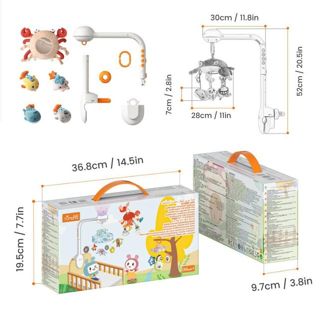 TUMAMA Baby-Mobile, Kinderbett-Spielzeug, mit Projektions-Nachtlicht, Musik und weißem Rauschen, weiß - Bild 1