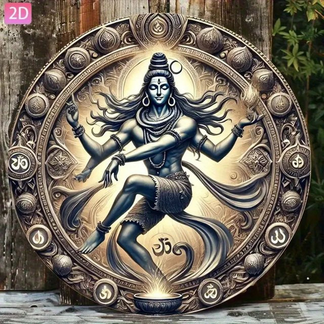 CIFBUY Vintage Shiva Nataraja Metallschild aus Aluminium als runde Wandkunst Dekoration mit Hindu-Gott Motiv - Bild 1