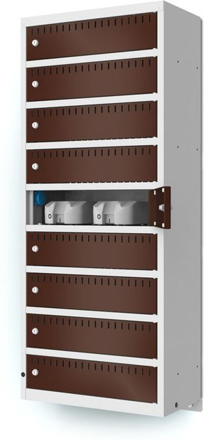 rotstahl Akku-Ladeschrank zur Wandmontage mit 9 Fächern, Farbe: Braun/Grau, B/H/T: 55 x 133 x 30 cm - Bild 1