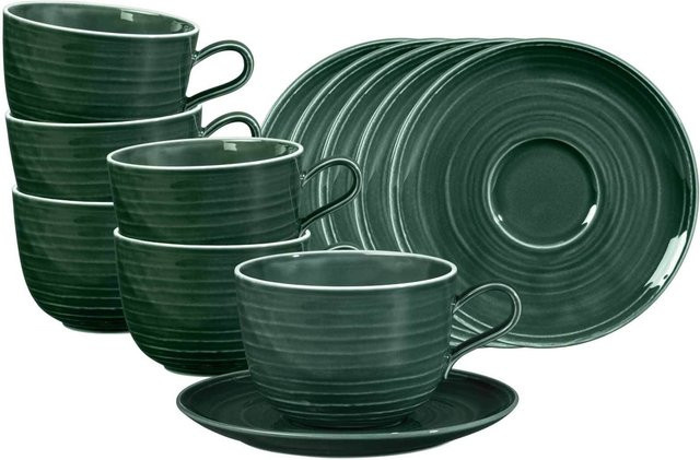 Seltmann Weiden Milchkaffeetassen mit Untertassen Terra Moosgrün 6er Set 400 ml - Bild 1