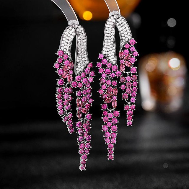 Lucky Star Jewelry Ohrringe, Kupfer, rose rot, Zirkonia, Kristall, Damen - Bild 1