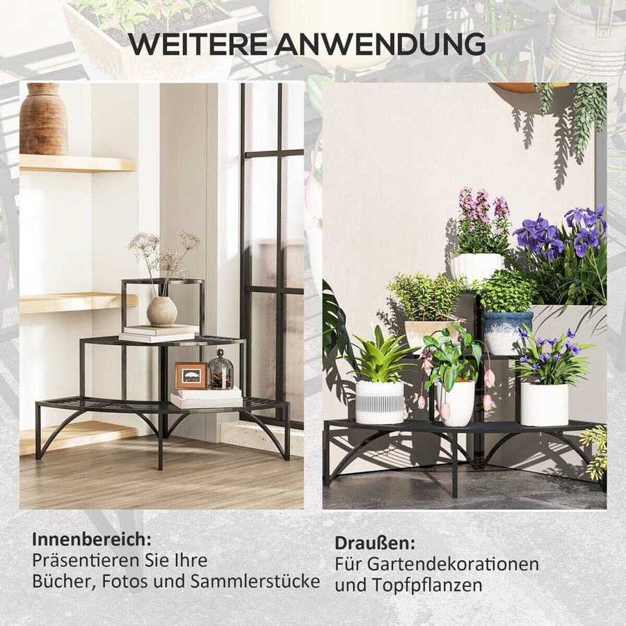 Outsunny 3-Etagen Pflanzenständer aus Metall in Schwarz für Innen und Außen, modernes Blumenregal für Wohnzimmer, Garten und Balkon, H x B x T: 87 x 60 x 60 cm - Bild 4