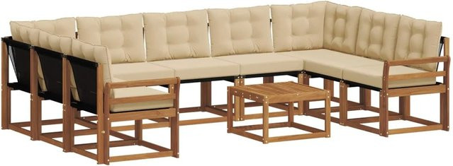 vidaXL Outdoor-Sofagarnitur aus Massivholz Akazie in Natur und Beige, 30-teiliges U-Shape Set mit Textilene-Bezug und wetterfesten Polstern - Bild 1