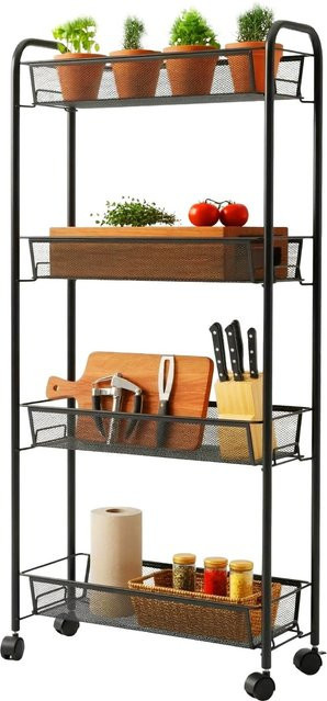 Relaxdays Rollwagen aus Stahl in Schwarz mit 4 Ebenen und Rollen, H x B x T: 97,5 x 44 x 17 cm - Bild 1