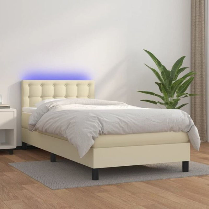 vidaxl Boxspringbett mit Matratze aus Kunstleder in Beige, B/T/H: 80 x 200 x 78 cm - Bild 1