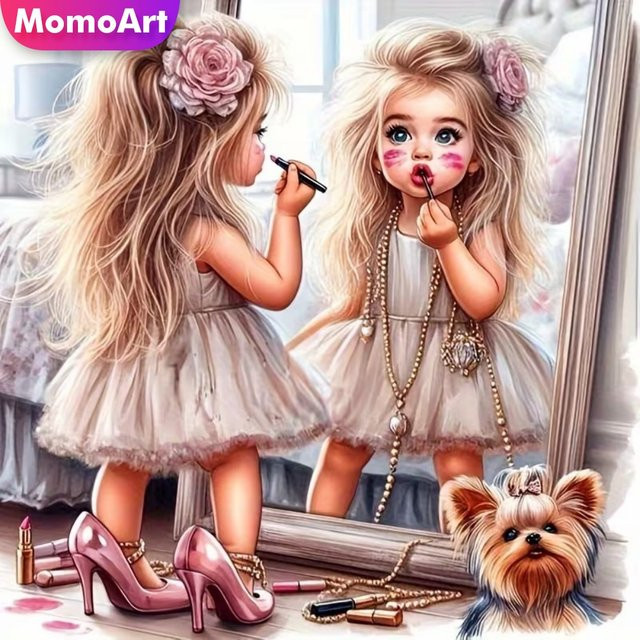 Momoart 5D DIY Diamant-Stickerei Mädchenporträt Cartoon-Bild als Wanddekoration in Multicolour, Durchmesser: 20 cm - Bild 1
