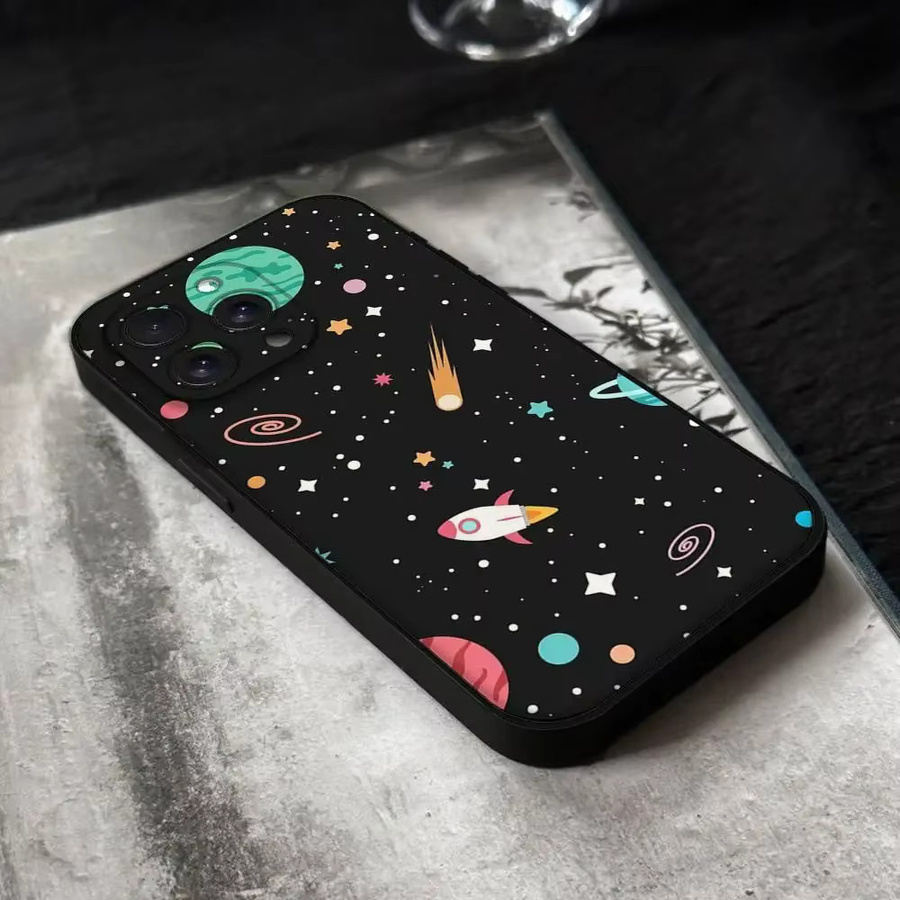 Schwarze Silikon Handyhülle mit Cartoon-Planeten-Design für iPhone Modelle (iPhone 17 bis iPhone 7/8) - Bild 5