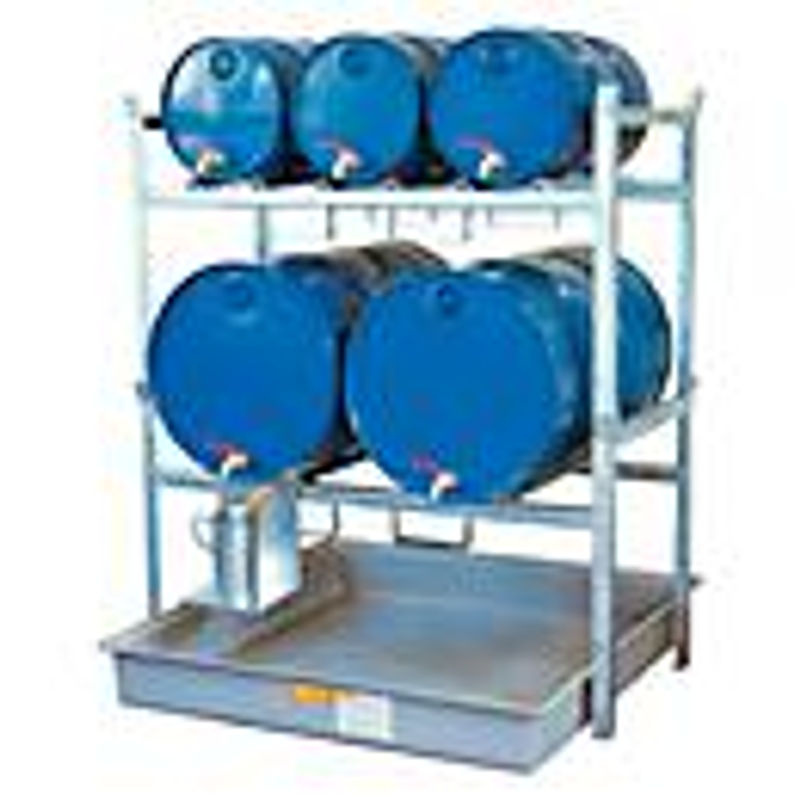 CEMO Fassregal Typ 800 Variante 3 mit Fassauflage und GFK-Auffangwanne, grau/blau, B: 128 cm, T: 128 cm, H: 162 cm - Bild 2