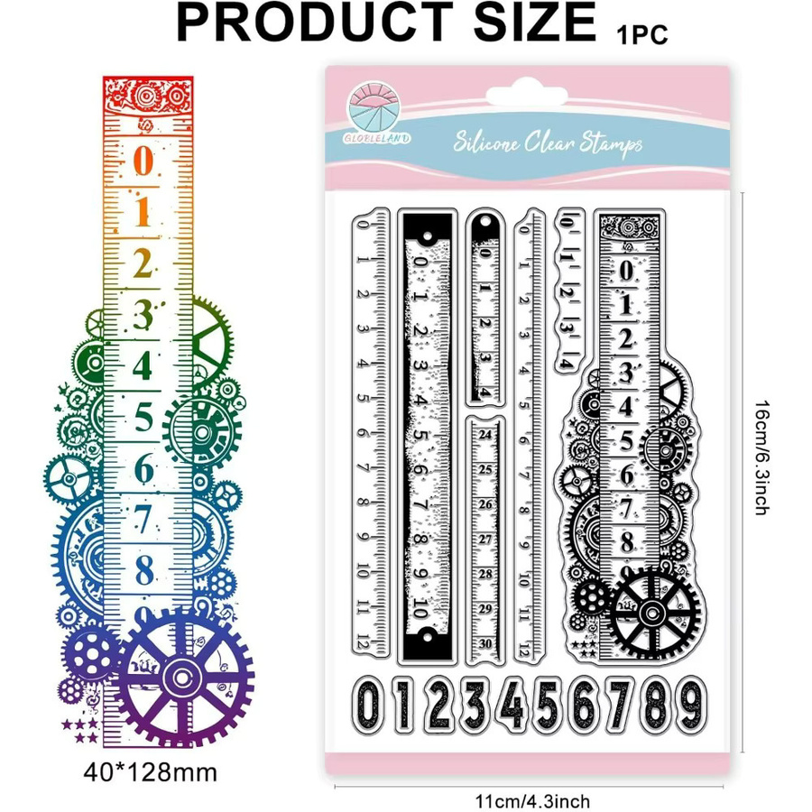 Transparenter Retro-Stempel im Vintage-Stil mit Zahnrad-Lineal und Zahlen für die Kartenherstellung - Bild 5