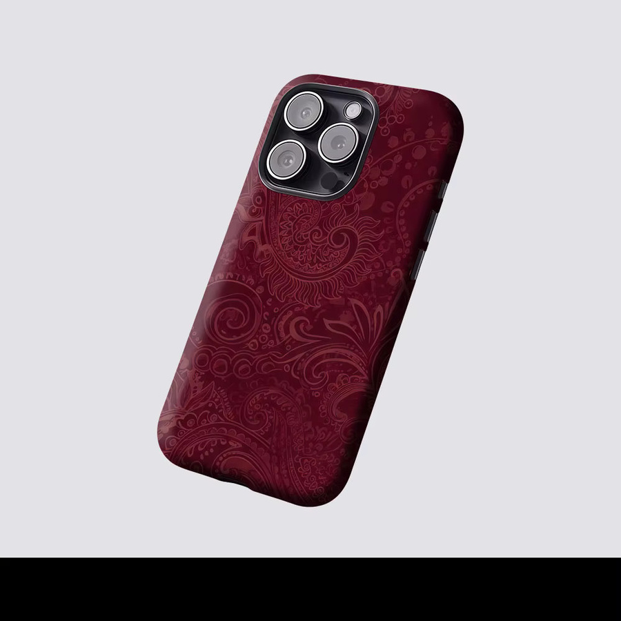 Aurbe 2-in-1 MagSafe Hülle mit mattem Schutzfilm für iPhone 17 16 15 14 Plus Pro Max, Stoßfeste Hartschale, Burgunder Paisley Design - Bild 2