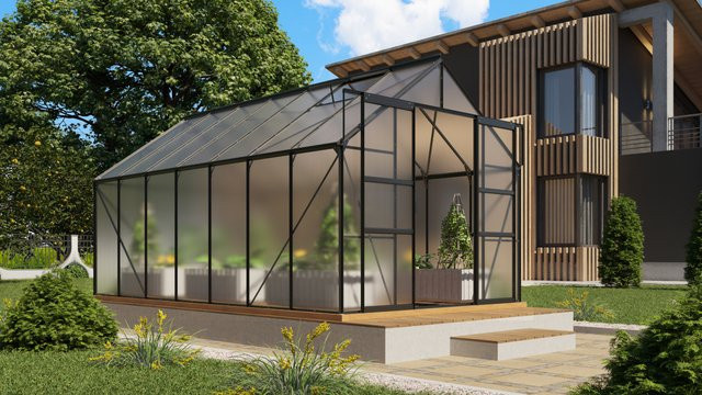 Vitavia Gewächshaus Mars 11500 in Schwarz mit 11,5 m² Fläche und 4 mm Polycarbonat-Platten - Bild 1