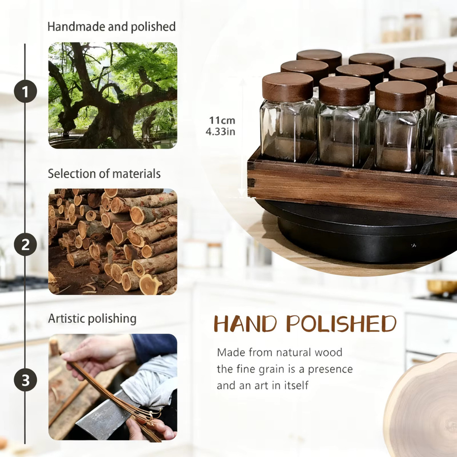 Saeiv Gewürzregal aus Akazienholz mit 12 Gewürzdosen aus Glas und Etiketten, Farbe: Braun, Volumen pro Dose: 120 ml - Bild 5