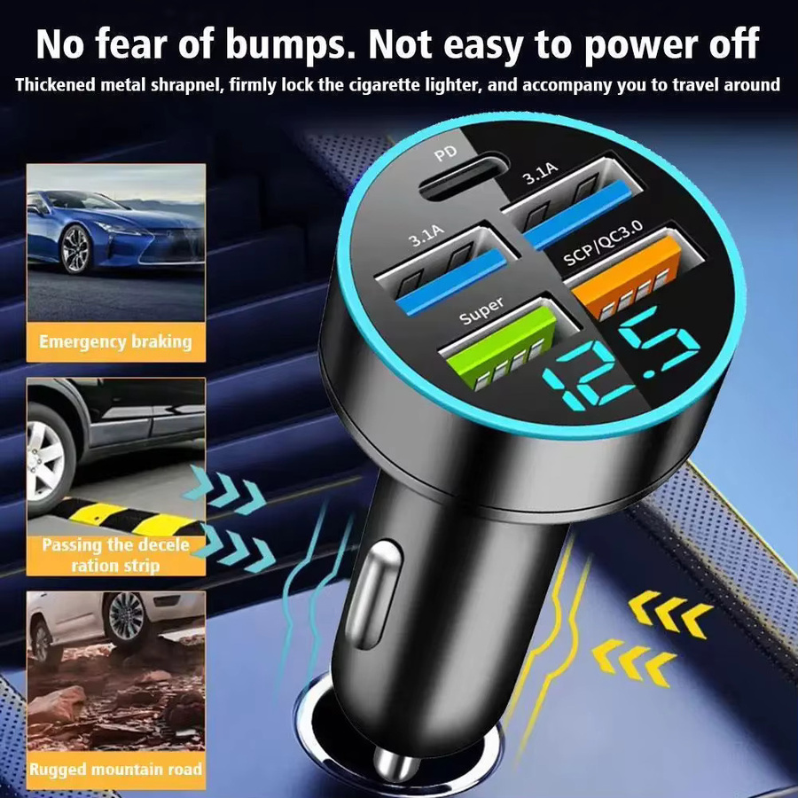 250W Auto Ladegerät mit 4 USB-Ports inklusive PD USB-C Schnellladefunktion in Schwarz - Bild 2