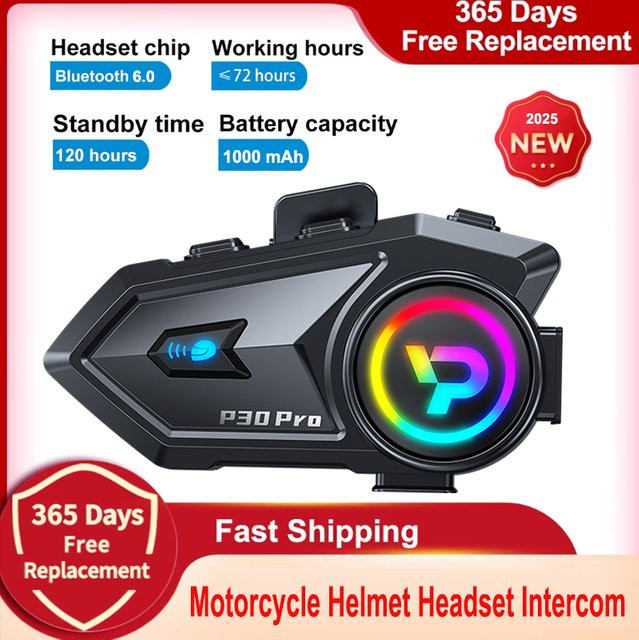 KEBIDUMEI Motorradhelm-Gegensprechanlage BT6.0 Bluetooth Headset in Schwarz mit FM-Funktion und wasserdichter Konstruktion für 2 Fahrer - Bild 1