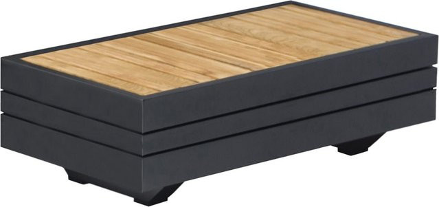 Zebra Cubo Lounge Seitentisch aus Aluminium in Graphit mit Teakplatte, B/T/H: 74 x 37 x 22,5 cm - Bild 1