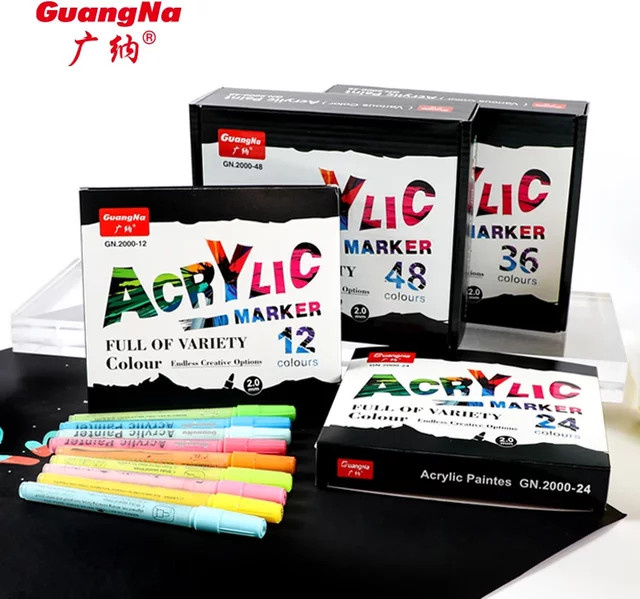 GN 12/48 Farben Premium Acryl-Marker Set, wasserfeste Pigment-Farbstifte mit Bullet-Spitze für Steinmalerei, Graffiti, Keramik, Glas und Metall, Mehrfarbig - Bild 1
