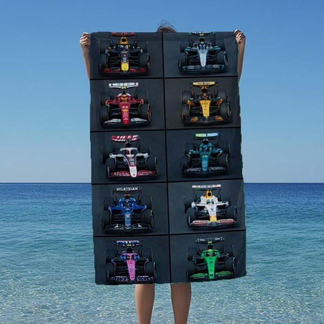 JINGYUE Pet Mikrofaser Strandtuch mit Formel-Auto-Motiv, schnelltrocknend und super saugfähig, Multicolor, Breite: 40 cm, Länge: 60 cm - Bild 1