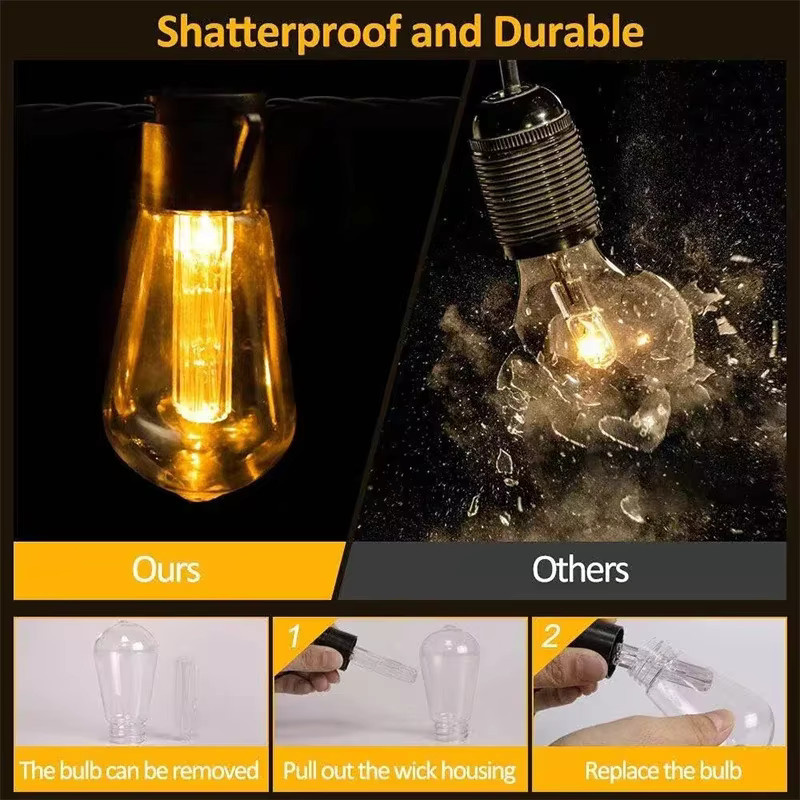 Solar LED Lichterkette Super-Cheese mit Retro Vintage Glühbirnen, IP65 Wasserdicht, Warmweiß, Schwarz, für Garten und Party-Dekoration - Bild 4