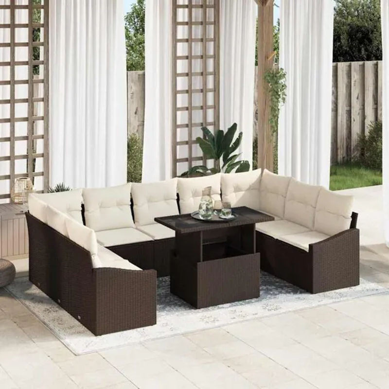Vidaxl Garten-Sofa-Set aus Polyrattan mit 10 Teilen in Braun und Beige, B/T/H: 100 x 55 x 73 cm - Bild 1