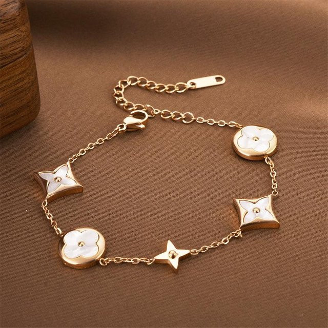 Hui dian Armband Edelstahl, Gold, Damen, Kleeblatt mit Blumen - Bild 1