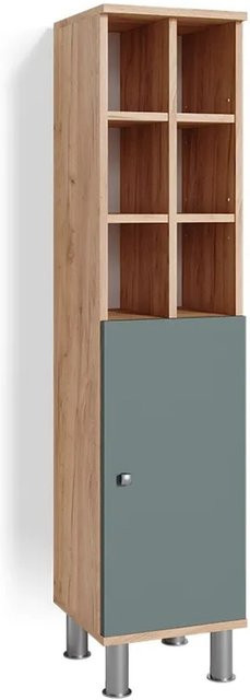 Vicco Midischrank Fynn Badschrank Hochschrank Eiche Grün mit großer Tür B: 30,0 cm, H: 130,6 cm - Bild 2