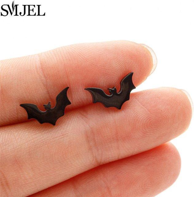 SMJEL Ohrstecker Edelstahl, Schwarz, Vampir-Fledermaus-Motiv, Unisex - Bild 1