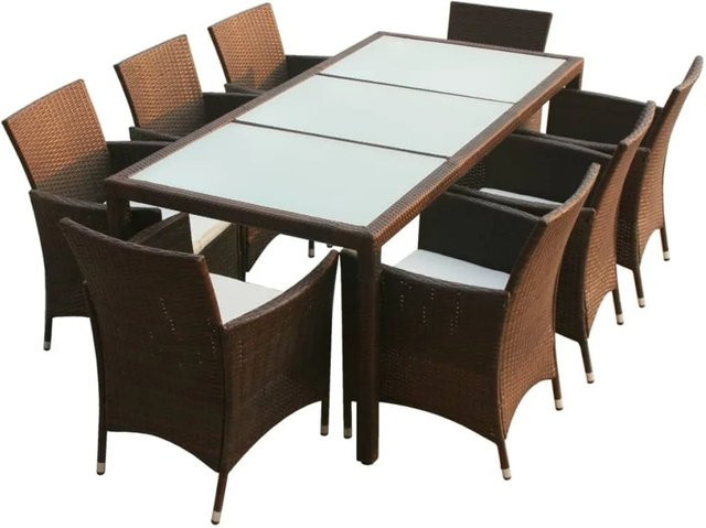 vidaXL 9-tlg Garten-Essgruppe Modell 8 aus Poly Rattan in Braun mit Glasplatte und wetterfesten Auflagen - Bild 1