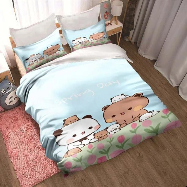 Bubu Dudu Bettwäsche-Set mit Cartoon-Bär in Blau, 2-teiliges Kinder-Bettwäsche-Set aus Mikrofaser bestehend aus einem Bettbezug und einem Kissenbezug, B/H: 133 x 70 cm - Bild 1
