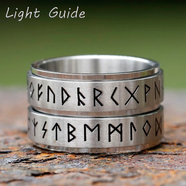 Drehbarer Viking Rune Ring, Edelstahl, Silber, Unisex - Bild 1