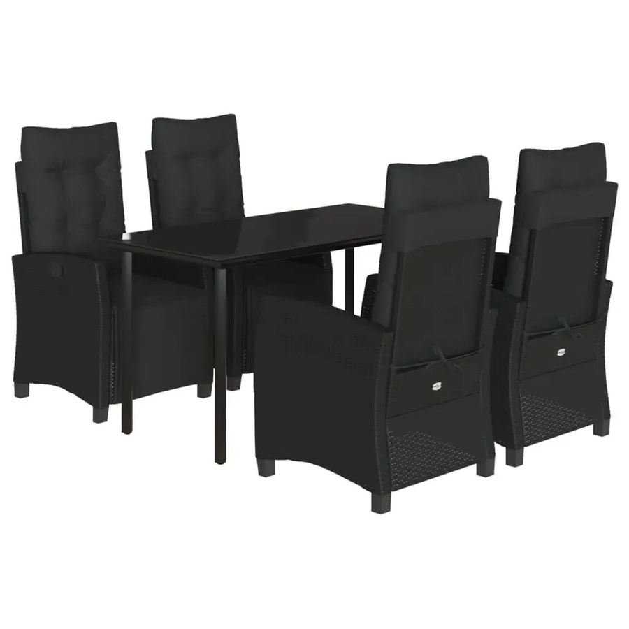 vidaXL 5-teilige Garten-Essgruppe aus Poly Rattan in Schwarz mit Kissen und Tisch aus gehärtetem Glas - Bild 2