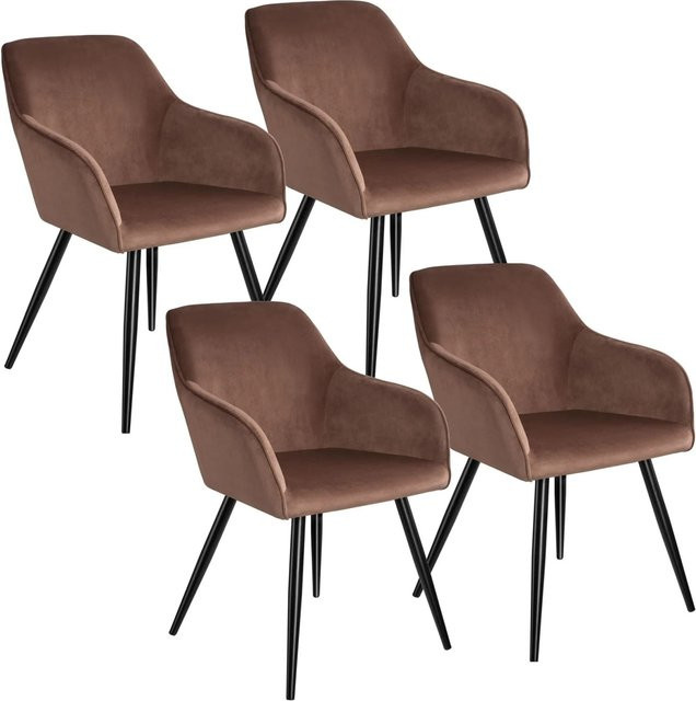 tectake Esszimmerstuhl Marilyn 4er Set gepolstert in Samtoptik mit Stahlbeinen Braun Schwarz B/T/H: 58 x 62 x 82 cm - Bild 2